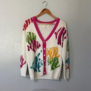 Marisa Christina Hand Knit Multicolor Fish Cardigan Ramie Cotton Petite PS